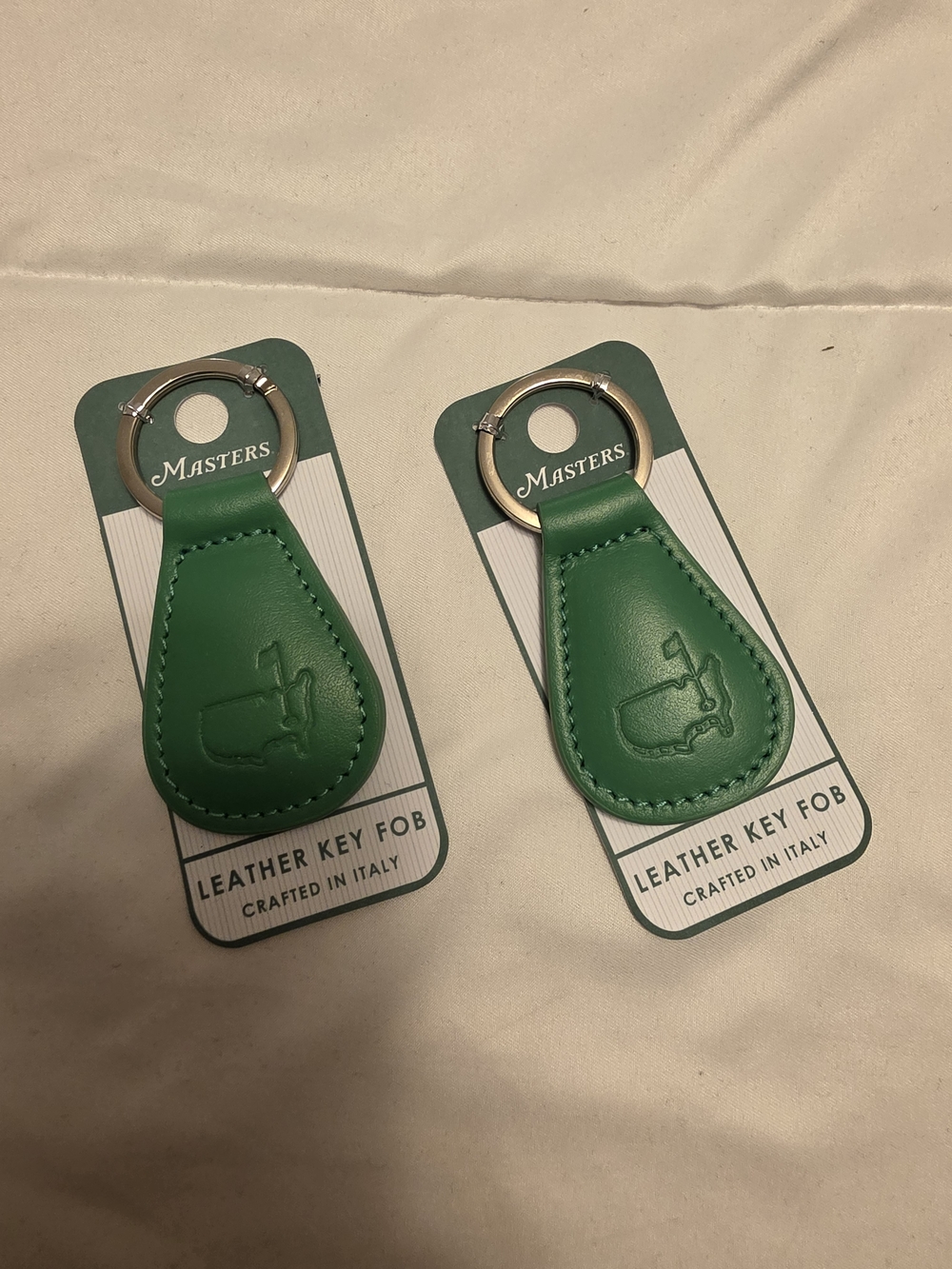 Masters Green Leather Key Fob Pair with Embossed Trophy 2 PIECES
